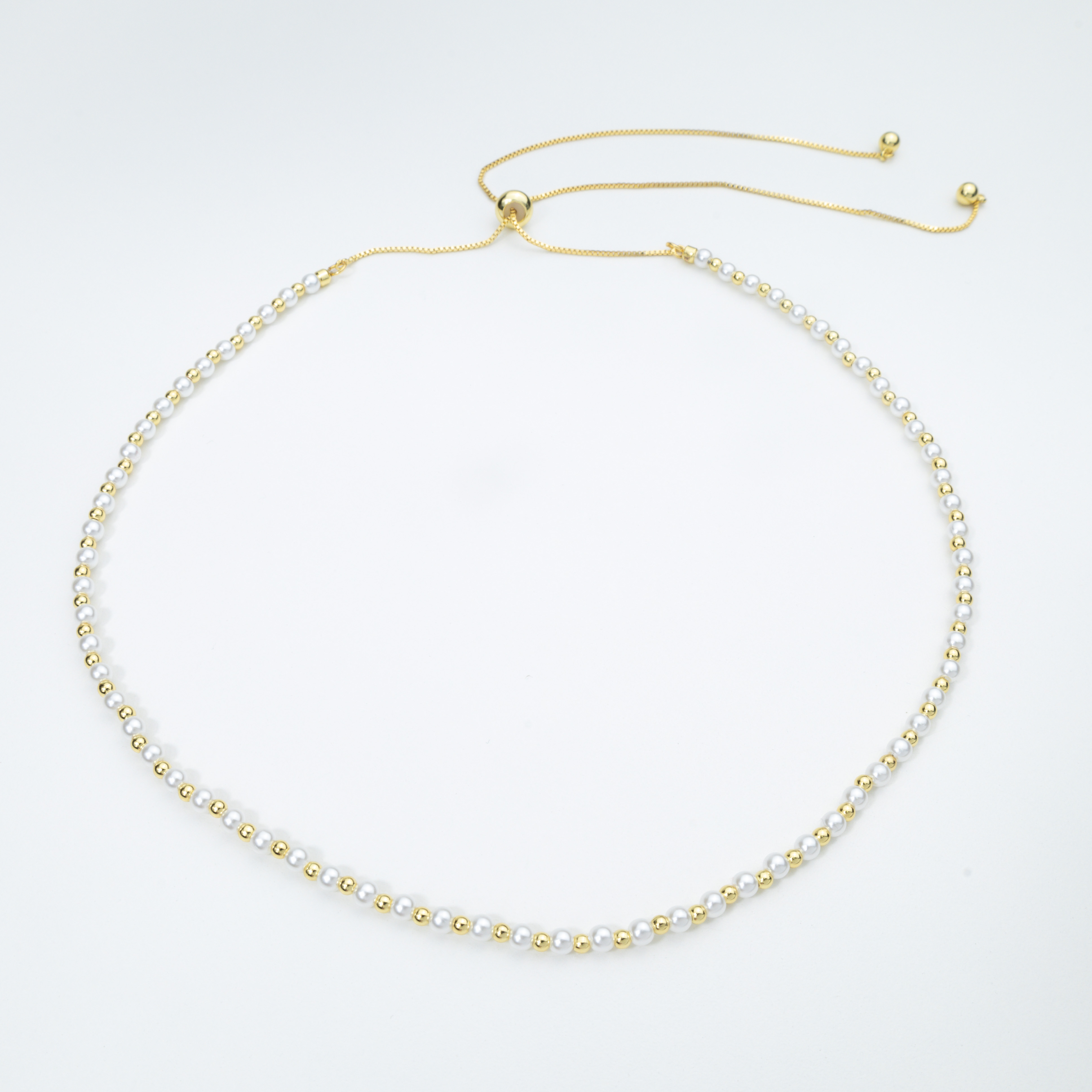 18838 4mm  Pearls With Gold Beads Adjustable Necklace 